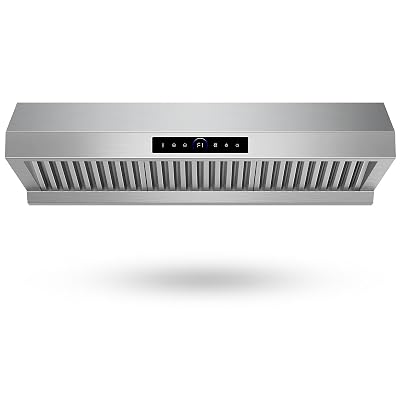 36 Inch Under Cabinet Range Hood 1200CFM, 4-Speed Kitchen Hood with Touch Control & Gesture Sensing Stainless Steel Kitchen Stove Vent Hoods with 2 LED Lights Pro Series