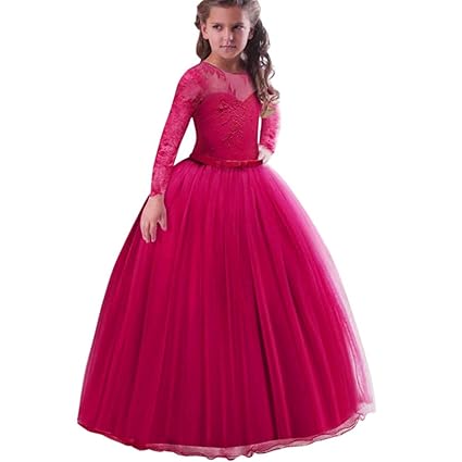Frashing Mädchen Langarm Kleid Party Hochzeit Prinzessin Kleid Stickerei Prinzessin Festzug Kleider Abschlussball Ballkleid B