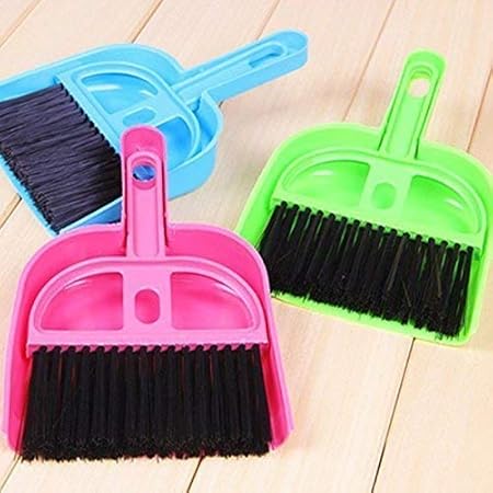 Truvic Pack of 3 Multipurpose Plastic Mini Dustpan/Supdi and Brush Broom Cleaning Set for Kitchen Laptop Table Desk Sweeper (Multicolour)