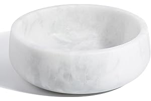 KARIBIBER White Marble Dog Bowls, Non-Slip Dog Food Water Bowl Small, Heavy Duty Pet Bowl for Cats and Medium Dogs, Weighted African Natural Marble, Holds 4 Cups(5lbs)