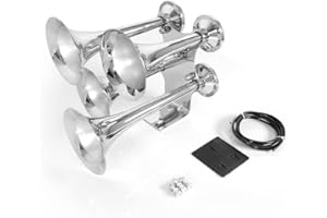 P SEPEY SEPEY 12V/24V Truck Air Horn 40cm Big Chrome Large Train Horn 150DB 4 Trumpet Horns Kit universal for Car Train Boat