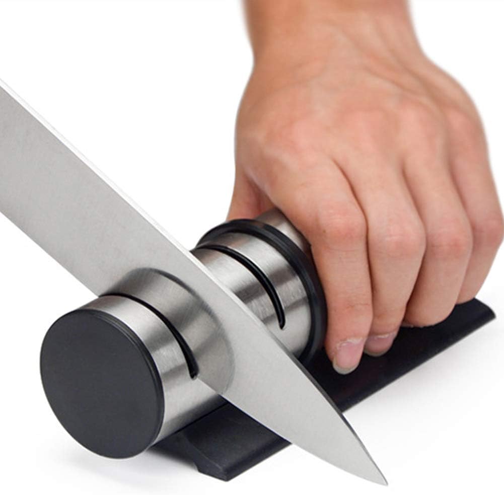 Wateday Kitchen Knife Sharpener for Straight and Serrated Knives, 3-Stage Diamond Coated Wheel System, Sharpens Dull Knives Quickly, Safe and Easy to Use