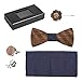 Amzchoice Classic Handmade Mens Wood Bow Tie with Matching Pocket Square Men's Cufflinks Lapel Flower Set (121)