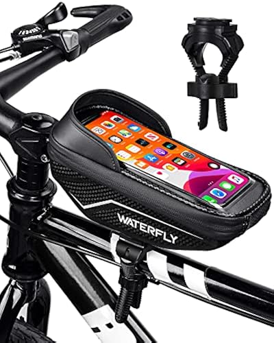 WATERFLY Bike Phone Mount Bag: Bike Waterproof Front Frame Bag Bicycle Top  Tube Pouch MTB Waterproof Phone Mount Pouch Mountain Road Cycling Storage 