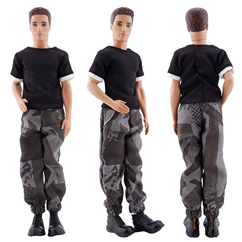 E-TING 3 Sets Doll Casual Wear Clothes Overalls Jacket Pants Outfits with 3 Pair Shoes for 12 Inches boy Dolls