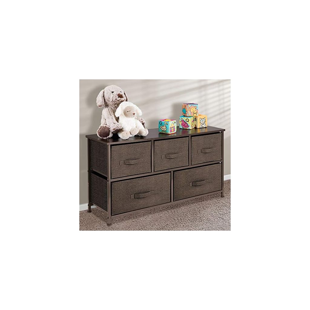 mDesign Extra Wide Dresser Storage Tower Sturdy Steel Frame, Wood Top