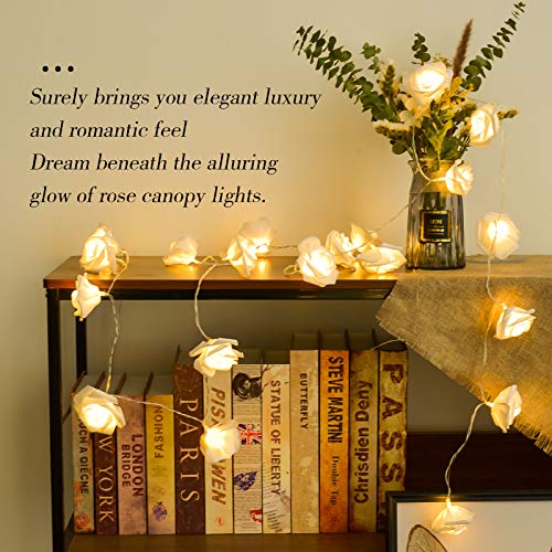 LOLStar Valentine\'s Day String Lights 10FT 20 LED Rose Flower LED Lights Battery Operated for Wedding Party Birthday Girl\'s Bedroom Indoor Decorations Large Rose Diameter 2.7inch (White)