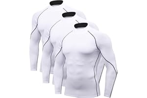 QUEERIER 2/3 Pack Men's Compression Shirts Long Sleeve Workout Shirts Mock Turtleneck Athletic Base Layer Active Undershirts Tops