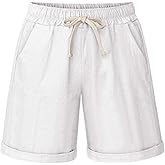 HOW'ON Women's Elastic Waist Casual Comfy Cotton Beach Shorts with Drawstring