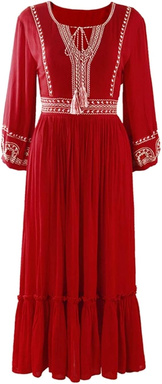 ボヘミアン風 マキシワンピース ハワイアン パーティー リゾート 旅行 海 ビーチ 遊びに マキシワンピース リゾート レディース マキシワンピ リゾート ハワイアン ビーチ S ワンピース レッド レディース ワンピース チュニック 通販 Amazon