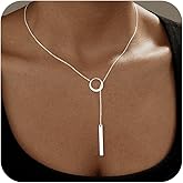 Hergory Necklace for Women Trendy,Dainty Circle Necklace 14k Silver Plated Waterproof Fashion Jewelry Non Tarnish Adjustable lariat Y Shaped Chain for Gifts