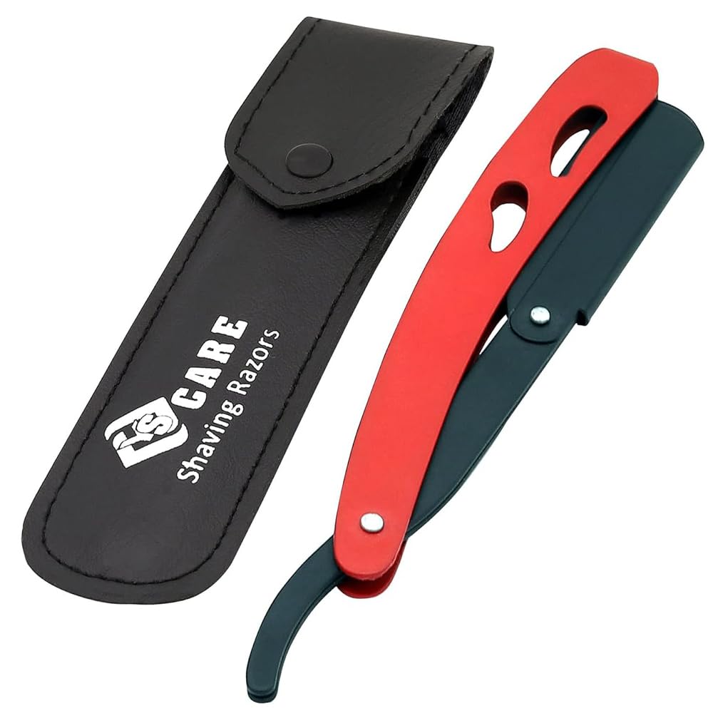 YSCARE Cut Throat Razor Stlye Straight Razor, Barber Razors, Premium Quality Straight Edge Moustache & Beard Shaving Hair Remover, Single Blade Shave, Shavette (Red/Black Stainess Steel)