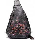 Segater Genuine Leather Sling Bag for Women Men Vintage Handmade Chest Backpack Casual Crossbody Daypack Shoulder Satchel