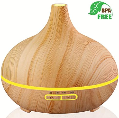 Essential Oil Diffuser 300ml Aromatherapy Ultrasonic Cool Mist Humidifier 7 Color LED Lights for Office Home Bedroom Living Room Study Yoga Spa - Wood Grain