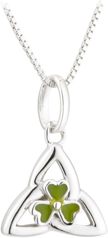 Hallmarked Sterling Silver Enamel Coloured Pendant with Shamrock & Trinity Knot