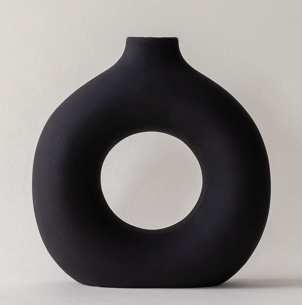 RyddeligHome Large Black Vase Bedroom Accessories, Tall Ornaments Accessories For Home Livig Room, Flower Shelf Decor, Pampas Grass, 9''