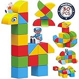 Magnetic Blocks Set for Kids ,30pcs Educational Blocks with Shapes, Colorful Stacking Blocks - BPA Free