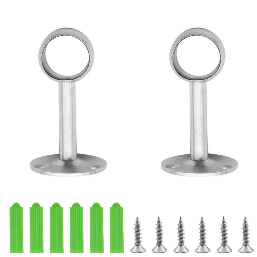 CEEYSEE 2PCS Closet Pole Sockets 19mm Stainless Steel Curtain Rail Brackets with Screws Wardrobe Rail Rod Support Socket Flange Rod Holder for Curtain and Storage Rod (19mm/FLZ)