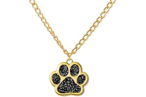 DREUYET Paw Print Necklace for Women Girls Cute Dainty Animal Pendant Necklace Glitter Personalized Colorful Pet Memorial Necklace Dog or Cat Memorial Jewelry Gifts for Cat Mom Animals Lover