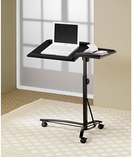 Coaster Company Black Metal Laptop Stand, features a balanced rolling base, adjustable height, and a sectioned adjustable top for your convenience.