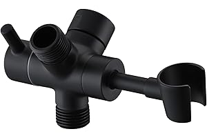 PDPBath 3 Way Shower Arm Diverter with Handheld Holder, G1/2 Universal Brass Shower Diverter Valve for Hand Shower Hose and Shower Extension Arm, Matte Black