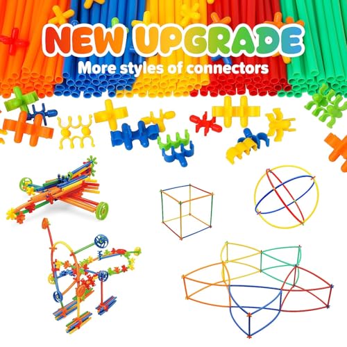 1000 Pieces Construction Straws and Connectors Toys, Fort Building Toys for Kids, STEM Creative Building Games for Boys and Girls Ages 4 5 6 7 8 Years Old