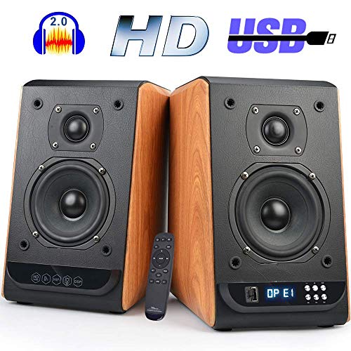 Bookshelf Speakers Bluetooth Studio Speakers HiFi 2.0 Surround Sound Classic Wireless Speaker for Home Theater Optical Input 80Watts 4 Inch Near Field Speaker Wooden Style (Pair)