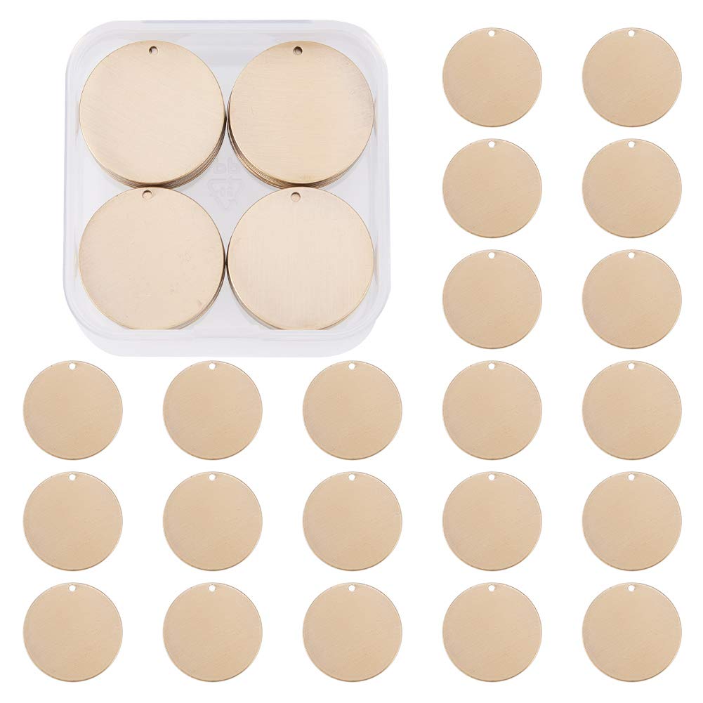 BENECREAT 30 PCS Flat Round Shape Brass Blank Pendants Stamping Blanks for Bracelet Earring Pendant Charms Dog Tags - 25mm in diameter, Antique Bronze