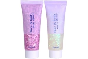 PAQIMAN 2 Color Face and Body Glitter Gel, Neon Outfit Glow Party for Body Hair Face Nail Glitter Stick Makeup.(03-Pink&06-White moonbeam)
