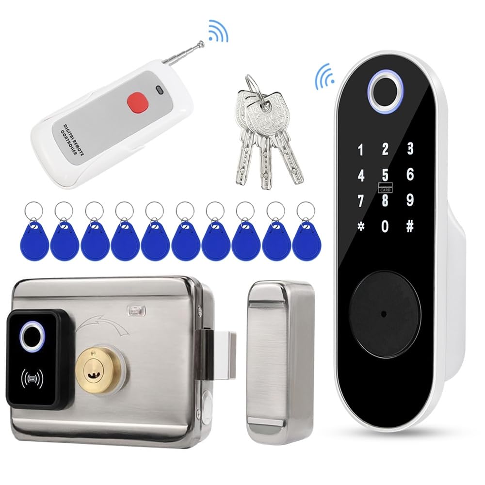 FTes RFKits Digital Smart Electronic Door Lock,Tuya App Unlock| Secure Finger ID | Anti-peep Code | Remote Control | RFID Key 5in1 Entry System for Home Office¡­