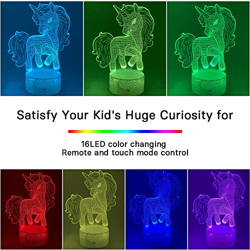 Flow.month Unicorn Toy for Girls Birthday Xmas Gift, Novelty 3D Illusion Night Light, 16 Colors Chan - //coolthings.us