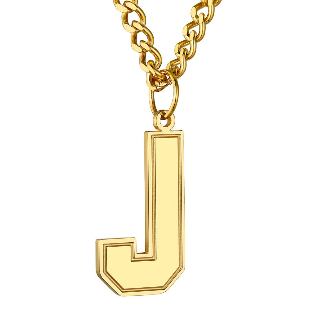 GoldChic Jewerly Gold Letter J Necklace For Sports Men, 26 Initials Pendant Alphabet Jewellery