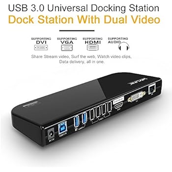 Wavlink USB 3.0 Universal Docking Station, Dual Video Monitor Display DVI & HDMI & VGA with Gigabit Ethernet, Audio, 6 USB Ports for Laptop, Ultrabook and PCs