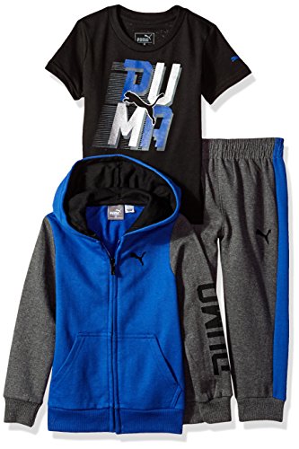 PUMA Toddler Boys' Three Piece Hoodie and Tee Set, Blue, 2T