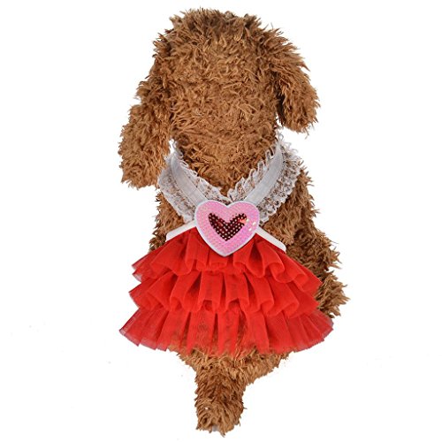 Wakeu Small Dog Girl Dress Pet Puppy Cat Lace Tutu Stripe Vest Skirt Clothes (S, Series 2 ~Red)