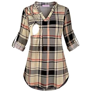 JOYMOM Maternity Fall Notch Neck 3/4 Cuffed Sleeve Nursing Blouses for Women
