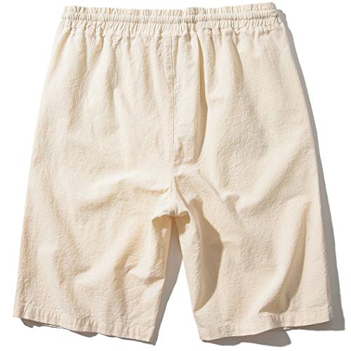 SIR7 Men's Linen Casual Classic Fit 11 Inch Inseam Elastic Waist Shorts