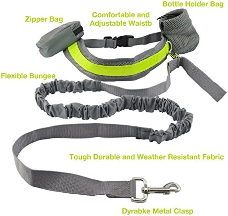 Hands Free Dog Leash Elastic With Reflective Stripe , Adjustable Waist Belt and Flexible Bungee Belt .