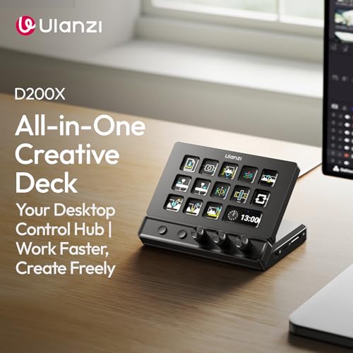 ULANZI D200X Stream Controller with 3 Knobs, 14 Customizable LCD Keys Macro Keyboard, 8-in-1 USB-C Hub Docking Station with 4K HDMI Content Creator Equipment for OBS/Video Editing/Photography/PC