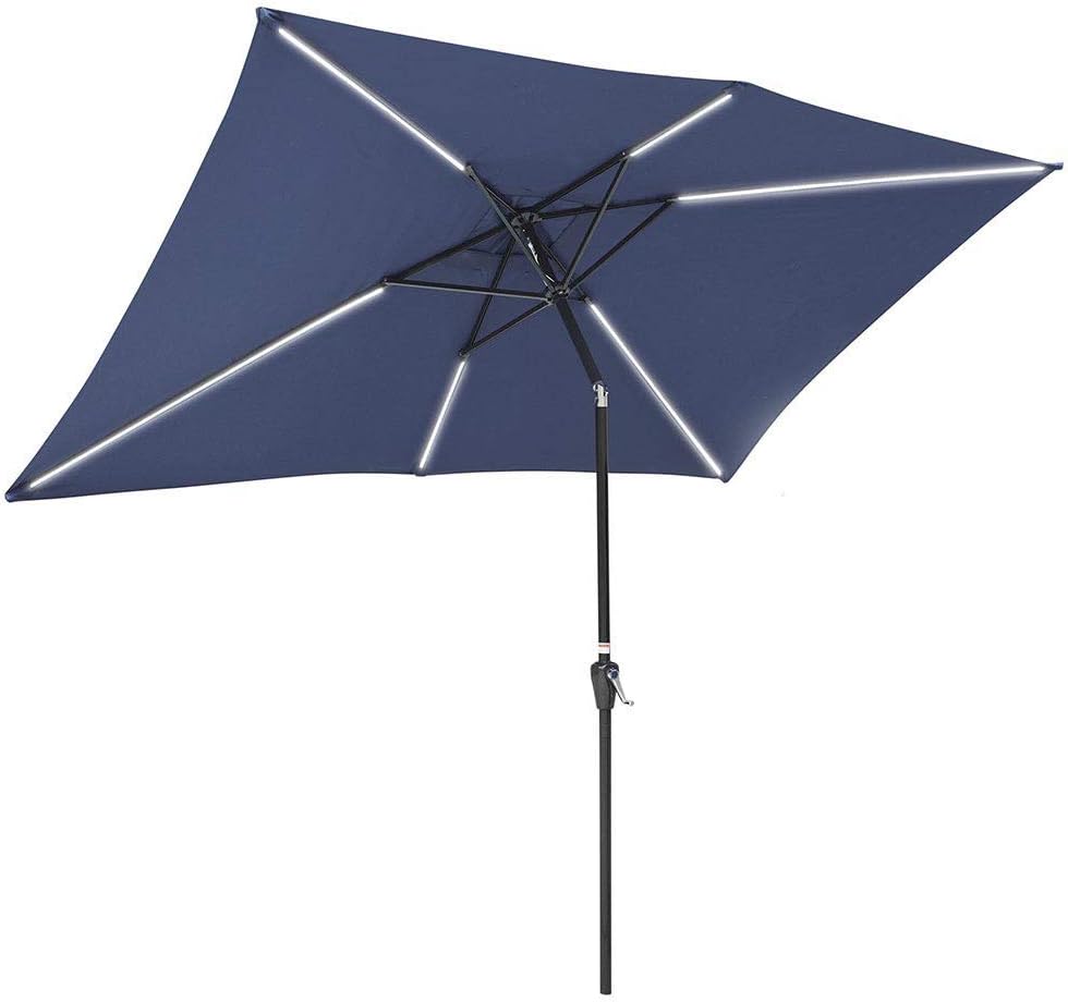 Amazon Com Yescom 10x6ft Rectangle Solar Led Lighted Patio Umbrella With Tilt And Crank Outdoor Market Table Umbrella Sunshade Navy Garden Outdoor