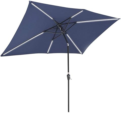 Amazon Com Yescom 10x6ft Rectangle Solar Led Lighted Patio Umbrella With Tilt And Crank Outdoor Market Table Umbrella Sunshade Navy Garden Outdoor
