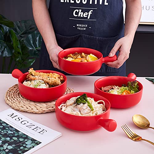 Soup Bowls 20 Ounce Set Of 4 Porcelain Matte Glaze Bowl with Handle