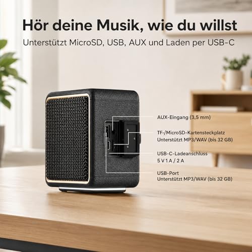 MG II Bluetooth Speaker, 24W RMS Continuous Power, Bluetooth 6.0, DSP Sound, IP67 Waterproof & Dustproof, 17H+ Battery, RGB Light, TWS Stereo, 3 EQ Modes, Type-C Charging, AUX/TF/USB, Black & Brass