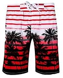 PGXT Men's Colorful Stripe Coconut Tree Beach Shorts Swim Trunks