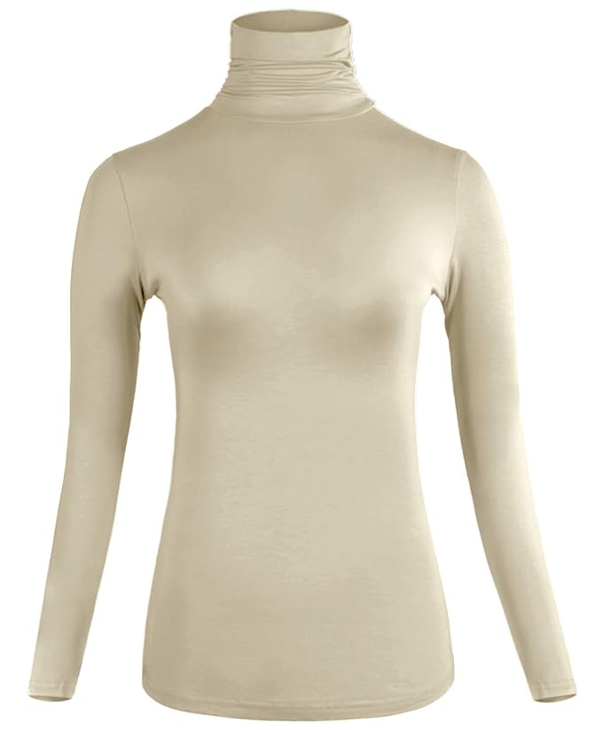 AUHEGN Women's Long Sleeve Turtleneck Lightweight Pullover Slim Shirt Top (Small, Apricot) best women's turtlenecks