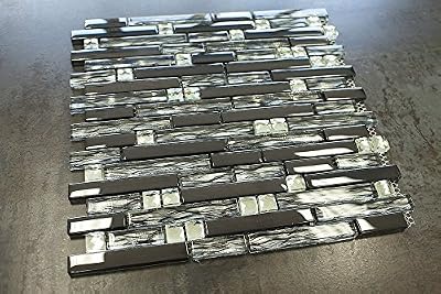 Newport Black Suede Waterfall 12 in. x 12 in. Mesh-Mounted Polished Marble & Glass Mosaic Tile