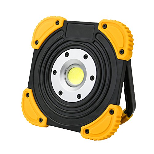 LED Work Light, Puaida Floodlight with Stand COB LED Tech and 2 Brightness Modes – Portable Outdoor Security Camping Lights for Job Site, Car Repairing and Emergency