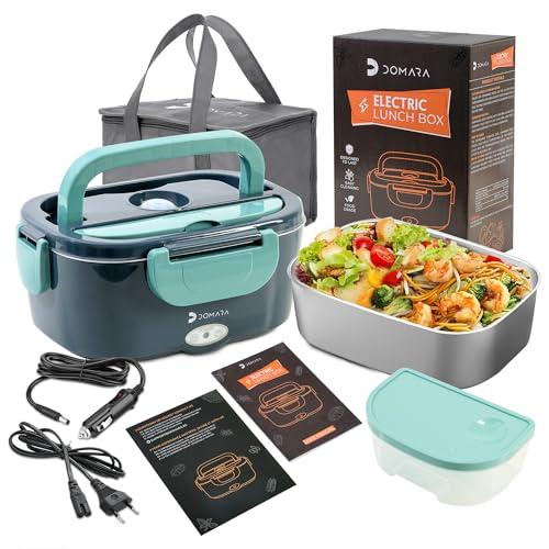 DOMARA Electrica 3-in-1 Lunch Box 80W and 1.5L – Electric Food Taper with Stainless Steel Container and Car/Truck Adapter (12V/24V/220V) – Ideal for Hot Eating in the Office or on the Go