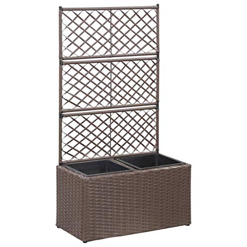 Vigleco Hochbeet mit Rankgitter 2 Töpfe 58×30×107cm Poly Rattan Braun