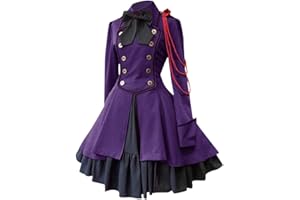 SHOPESSA Womens Lolita Gothic Dress with Vintage Bow Ruffle Steampunk Dress Long Sleeve Short Renaissance Dress Cosplay